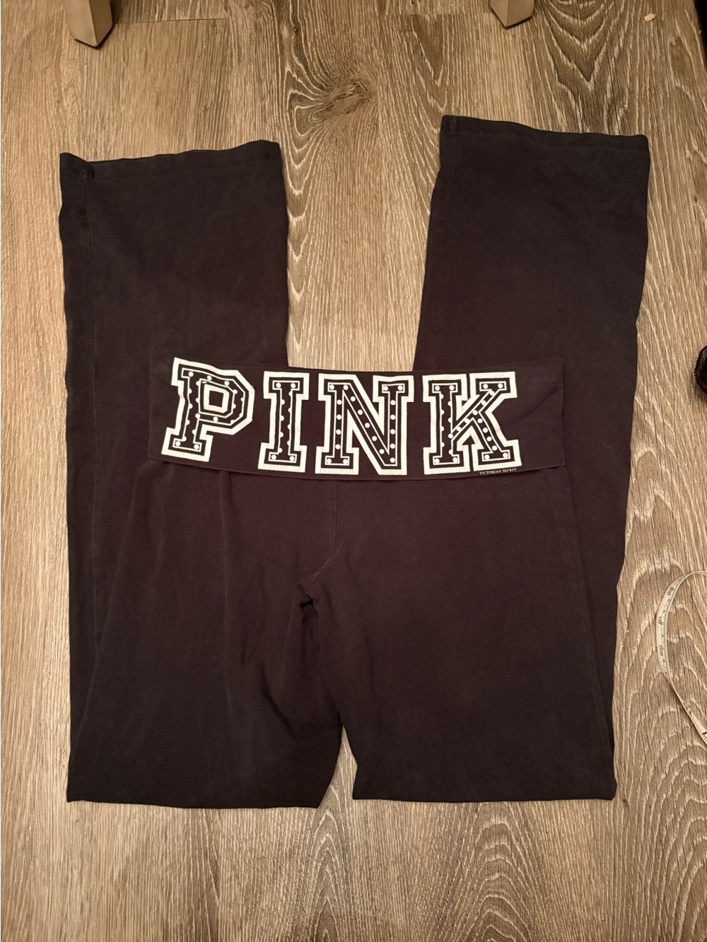 PINK Black Logo Foldover Flare y2k Leggings